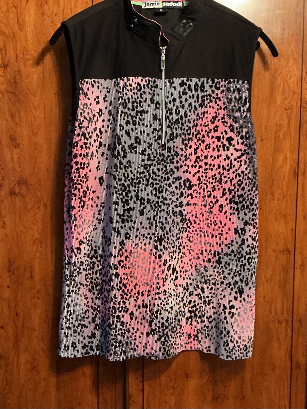 jamie sadock Black, Pink and Gray Animal-Print Mini Skirt